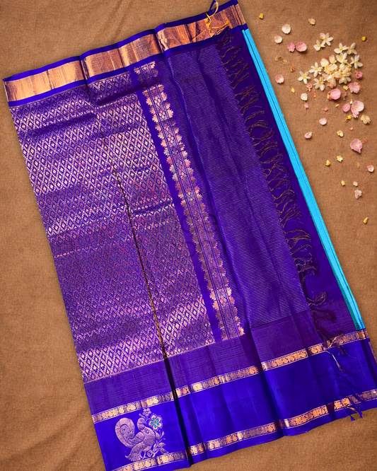 Pure Handloom Korvai Saree | Cyan Blue