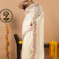 Fancy Semi Silk Saree | White | Plain Body with Floral border