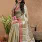 Tissue Silk Saree In Bone White and Red Border  - 023