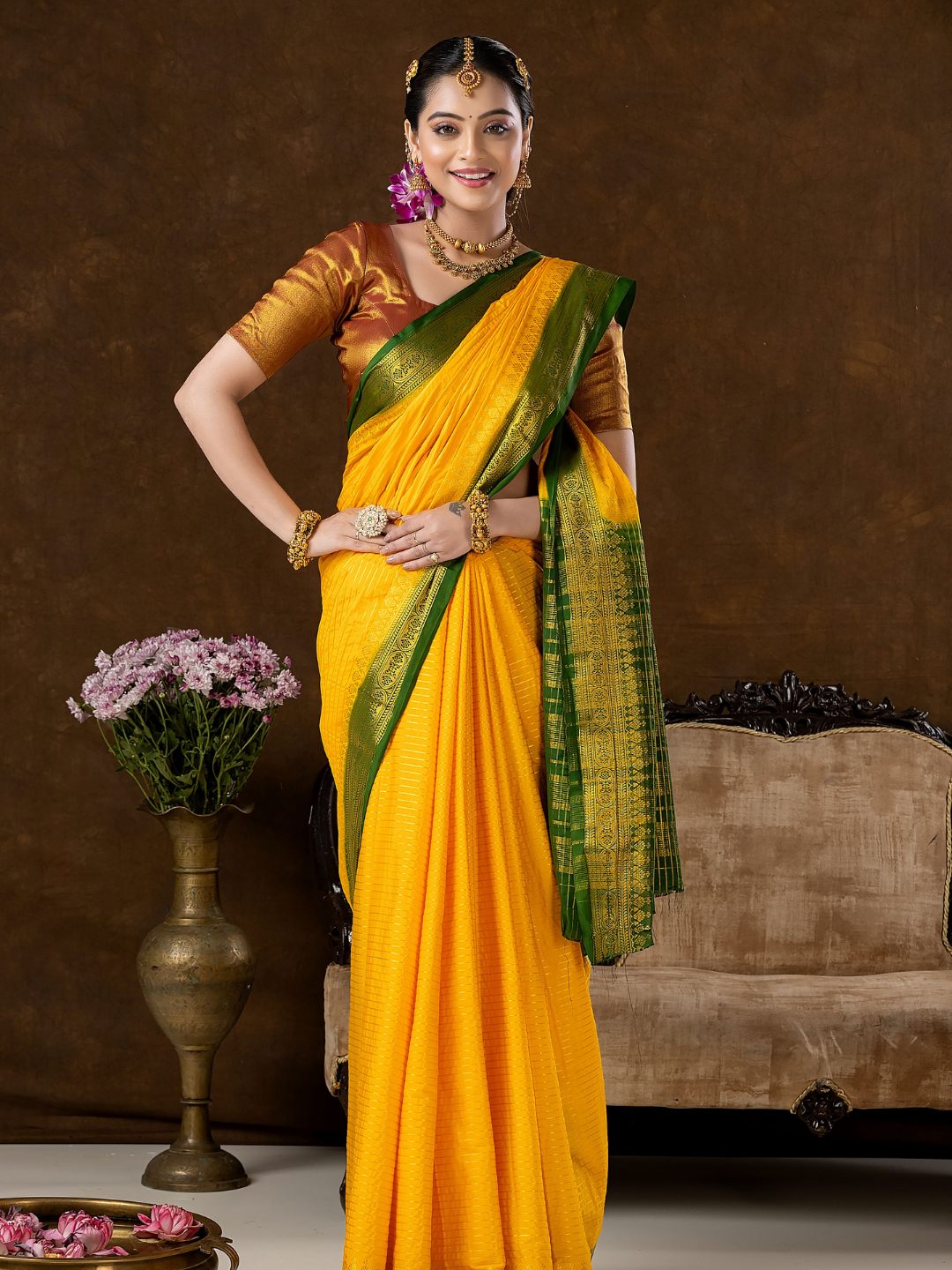 Classic Mysore Semi Silk Saree | Bright Yellow