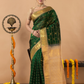 Handloom Korvai Silk Cotton Saree | Bottle Green