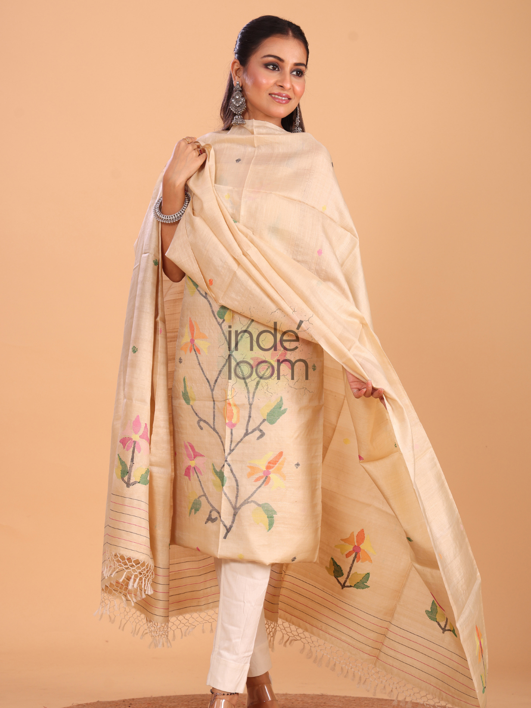 Sand Brown Tussar 2-Piece Set Kurti & Dupatta (UNSTITCHED) - 063