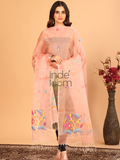 Pure Handloom Muslin Jamdani Dupatta With Punch Pink  - 028