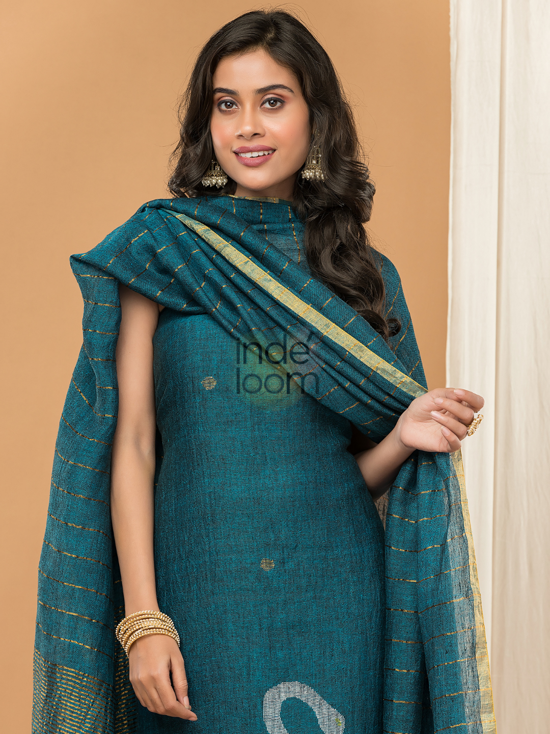 Linen Jamdani Unstitched 2-Piece Kurti  |  Navy Blue