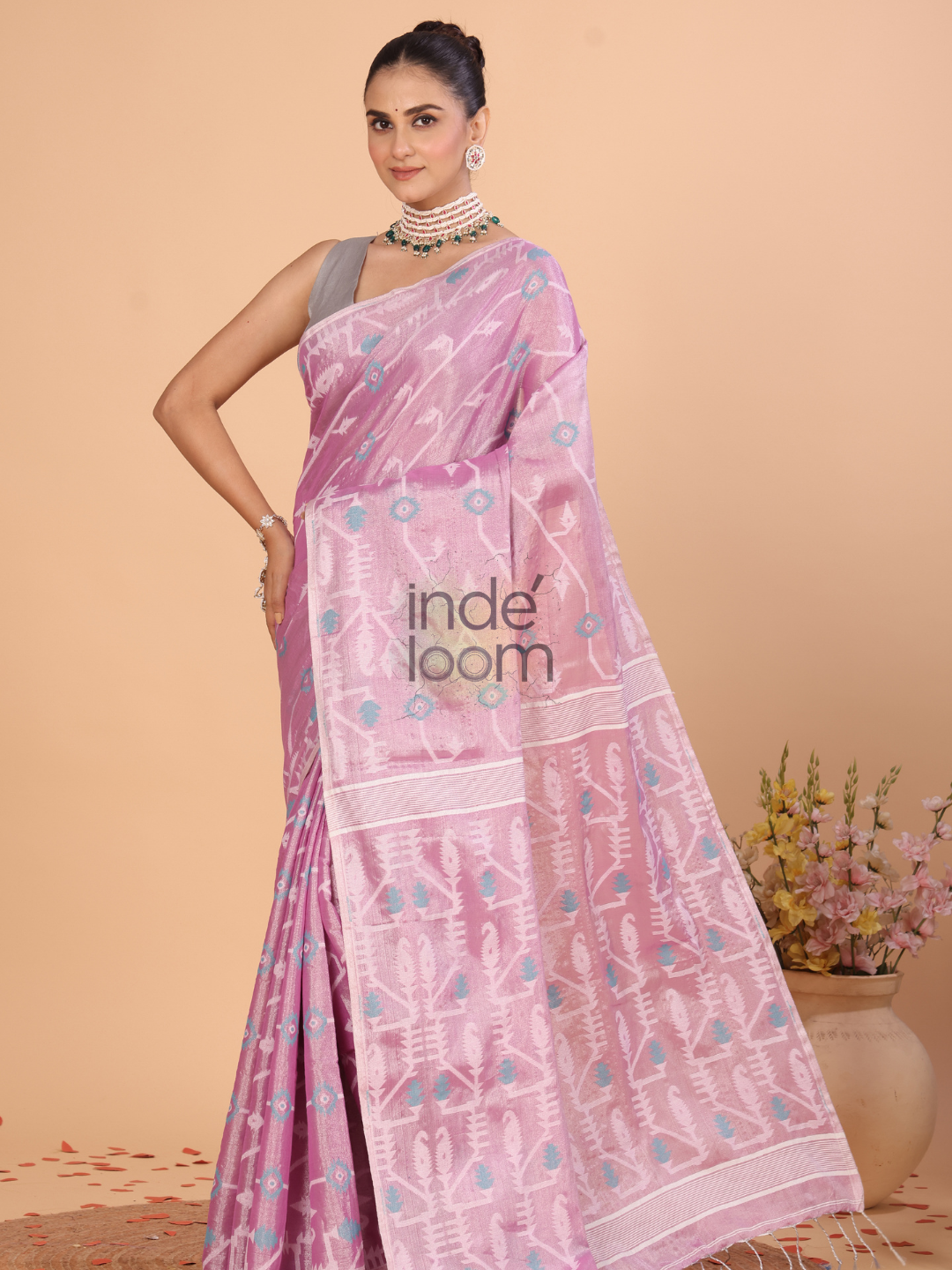 Tissue Jamdani Saree With Bubblegum Pink - 125