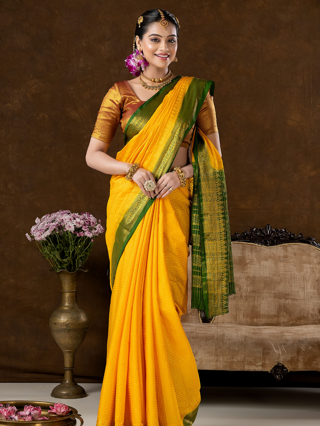 Classic Mysore Semi Silk Saree | Bright Yellow