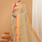 Linen Sequin Jamdani Saree With Light Golden Beige-005