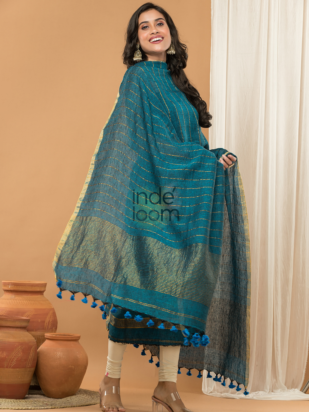 Linen Jamdani Unstitched 2-Piece Kurti  |  Navy Blue