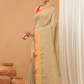 Linen Sequin Jamdani Saree With Light Golden Beige-005