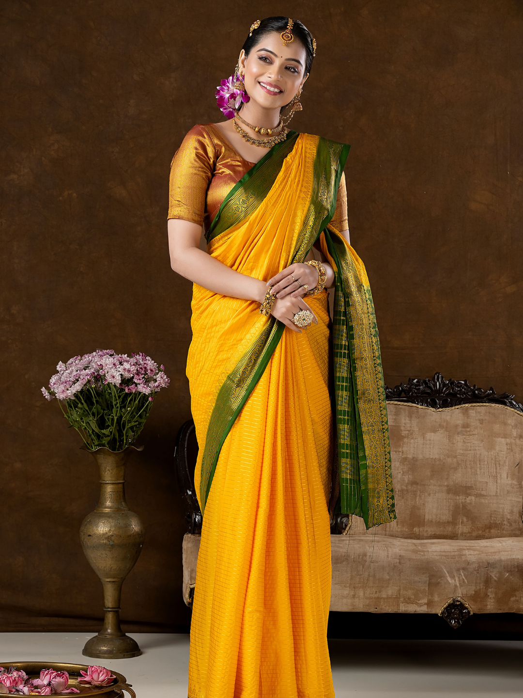 Classic Mysore Semi Silk Saree | Bright Yellow
