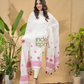 Snow White Jamdani 2-Piece Set Kurti & Dupatta (UNSTITCHED) -718