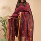 Wine Red Cotton Linen 2-Piece Set Kurti & Dupatta (UNSTITCHED) - 018