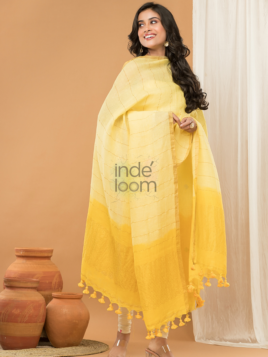 Tuscany Yellow color Jamdani 2-Piece Set Kurti & Dupatta (UNSTITCHED) - 154