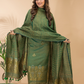 Forest Moss | Handloom Jamdani Linen Unstitched 2-Piece Kurti | Benaras Design