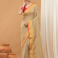 Linen Sequin Jamdani Saree With Light Golden Beige-005