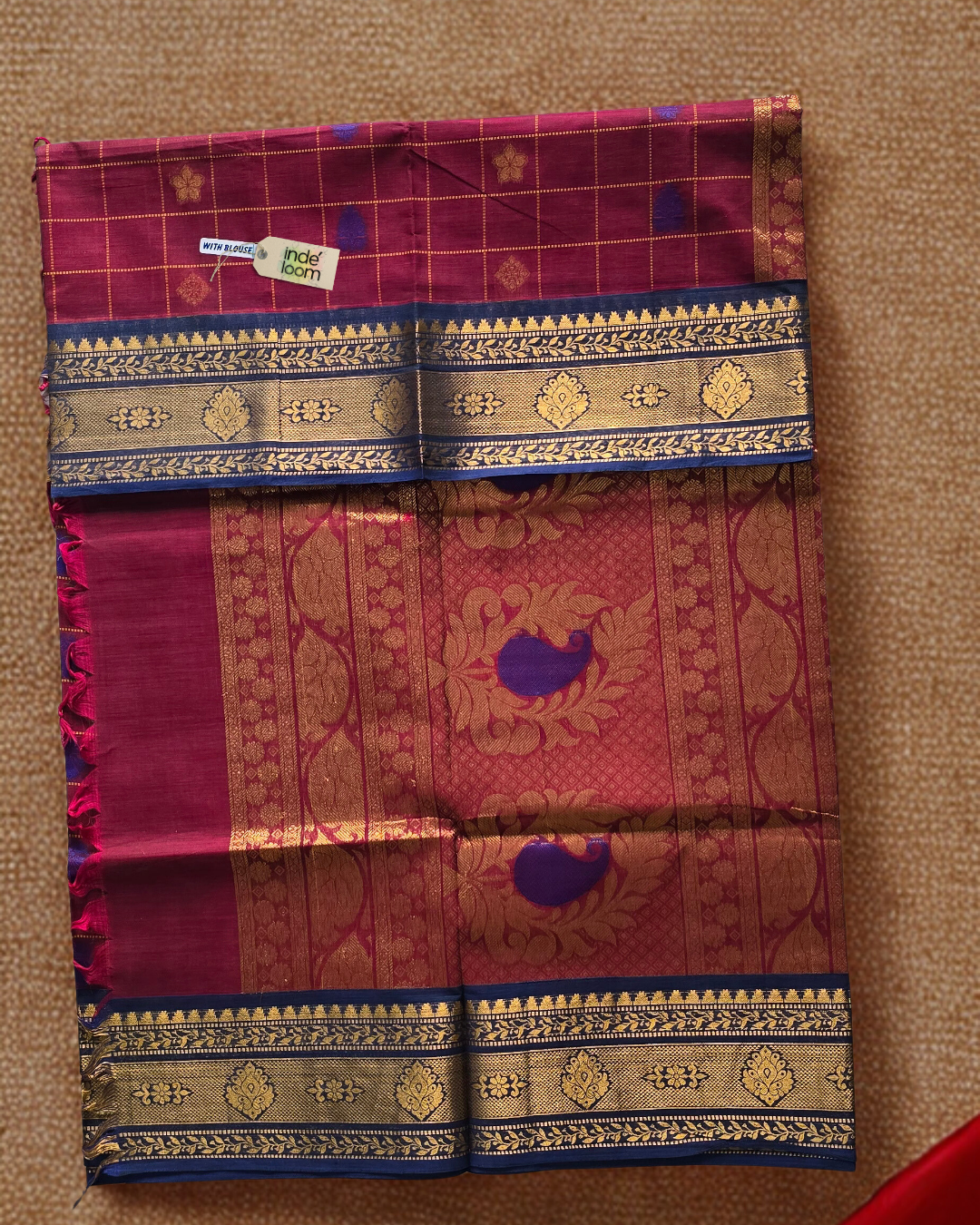 Kanchi Cotton|maroon & oil blue