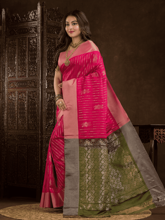 Hot Pink Cotton Silk Saree - 006 - indeloom