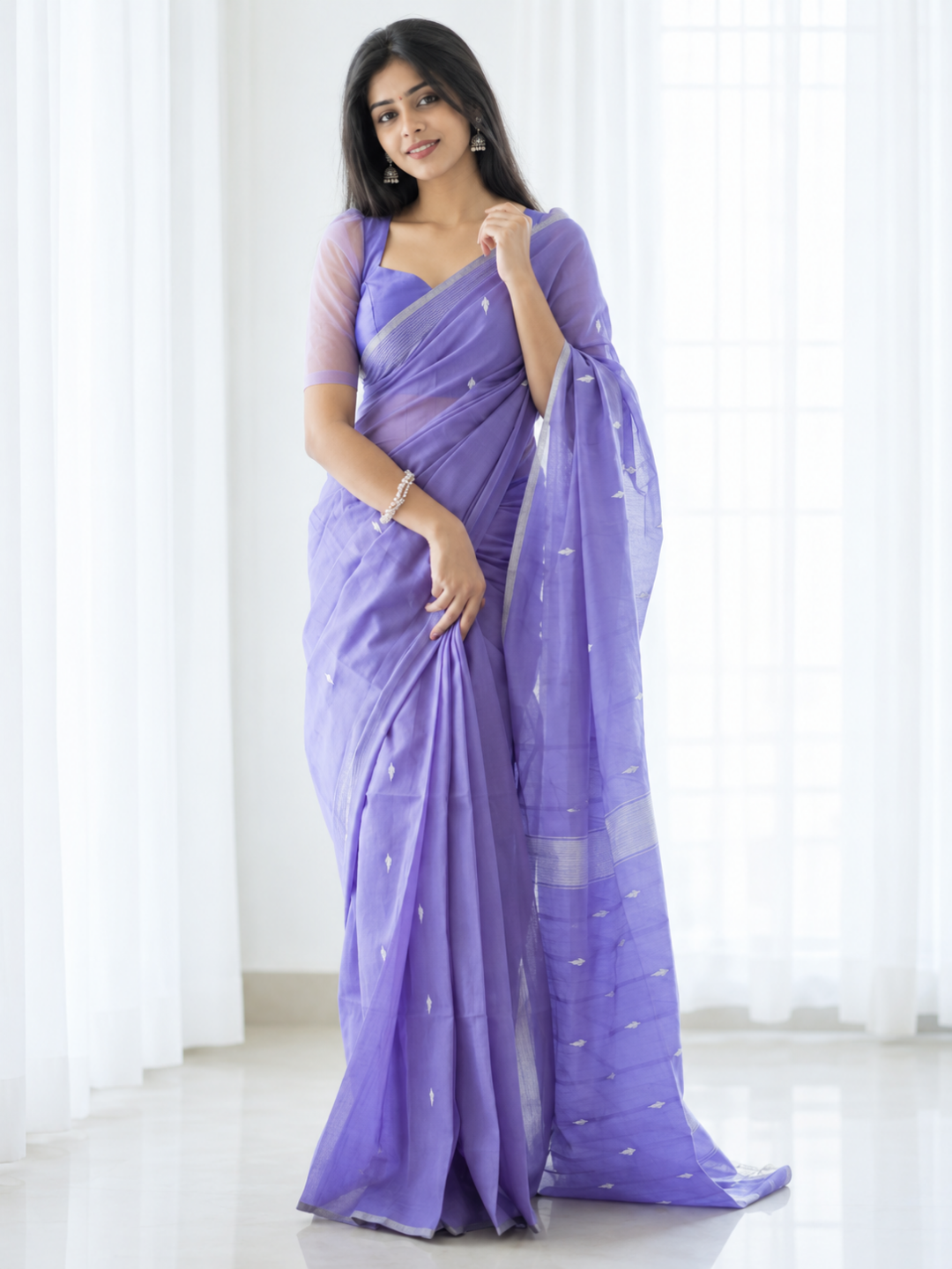 Maheshwari Silk Cotton Saree – Festive Elegance | Iris Purple