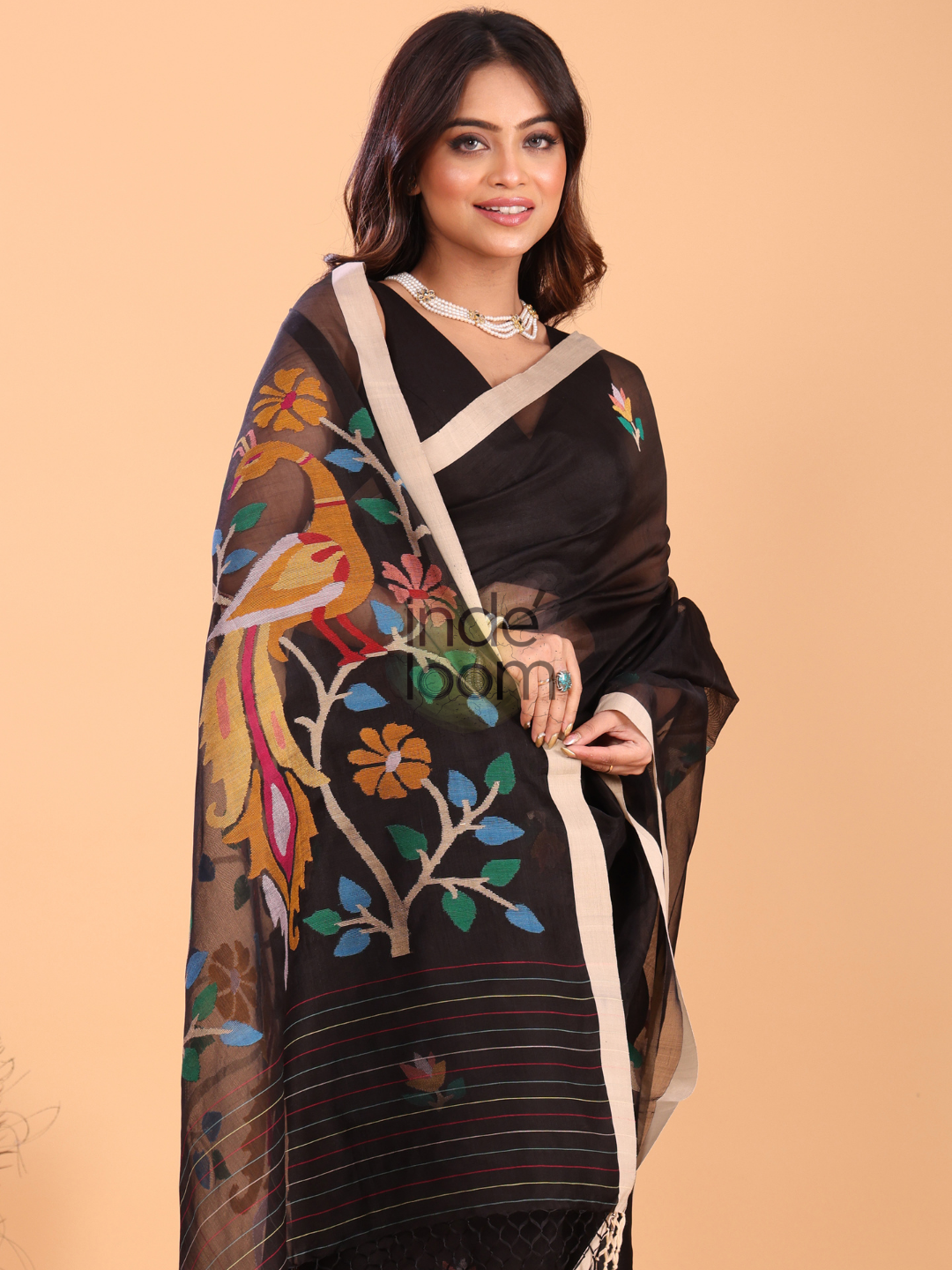 Silk Jamdani Saree With Rich Black - 148