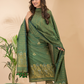 Forest Moss | Handloom Jamdani Linen Unstitched 2-Piece Kurti | Benaras Design
