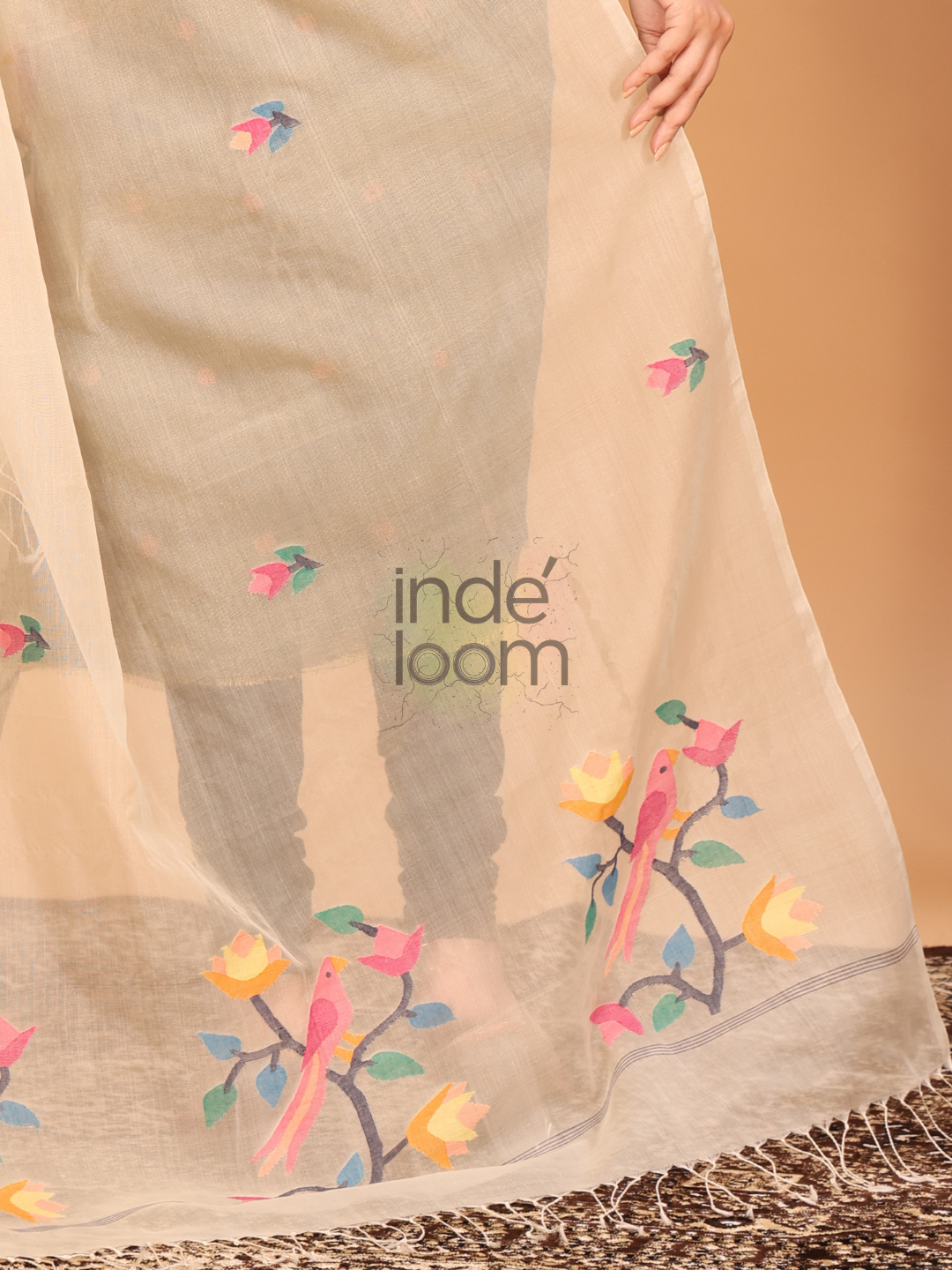 Pure Handloom Tussar Silk Jamdani Dupatta Tan Brown - 029