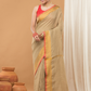 Linen Sequin Jamdani Saree With Light Golden Beige-005