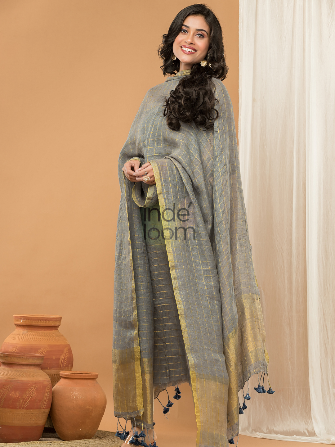 Silver Grey color Jamdani 2-Piece Set Kurti & Dupatta (UNSTITCHED) - 155