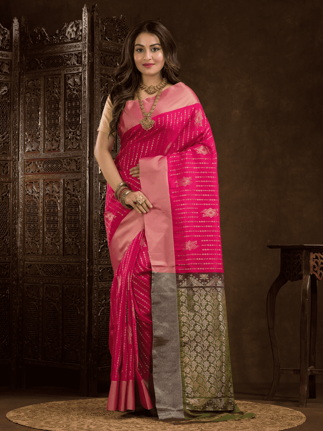 Hot Pink Cotton Silk Saree - 006 - indeloom