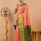 Handloom Korvai Silk Cotton Saree | Peach Coral