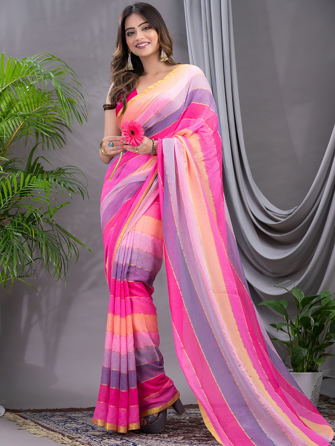 Handloom Mul Cotton Saree With Hot Pink - 002