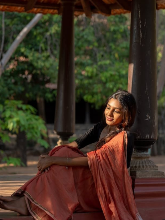 Handloom Narayanpet Cotton Saree | Coral Orange