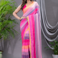 Handloom Mul Cotton Saree With Hot Pink - 002