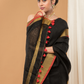 Linen Sequin Jamdani Saree With Super Black -004