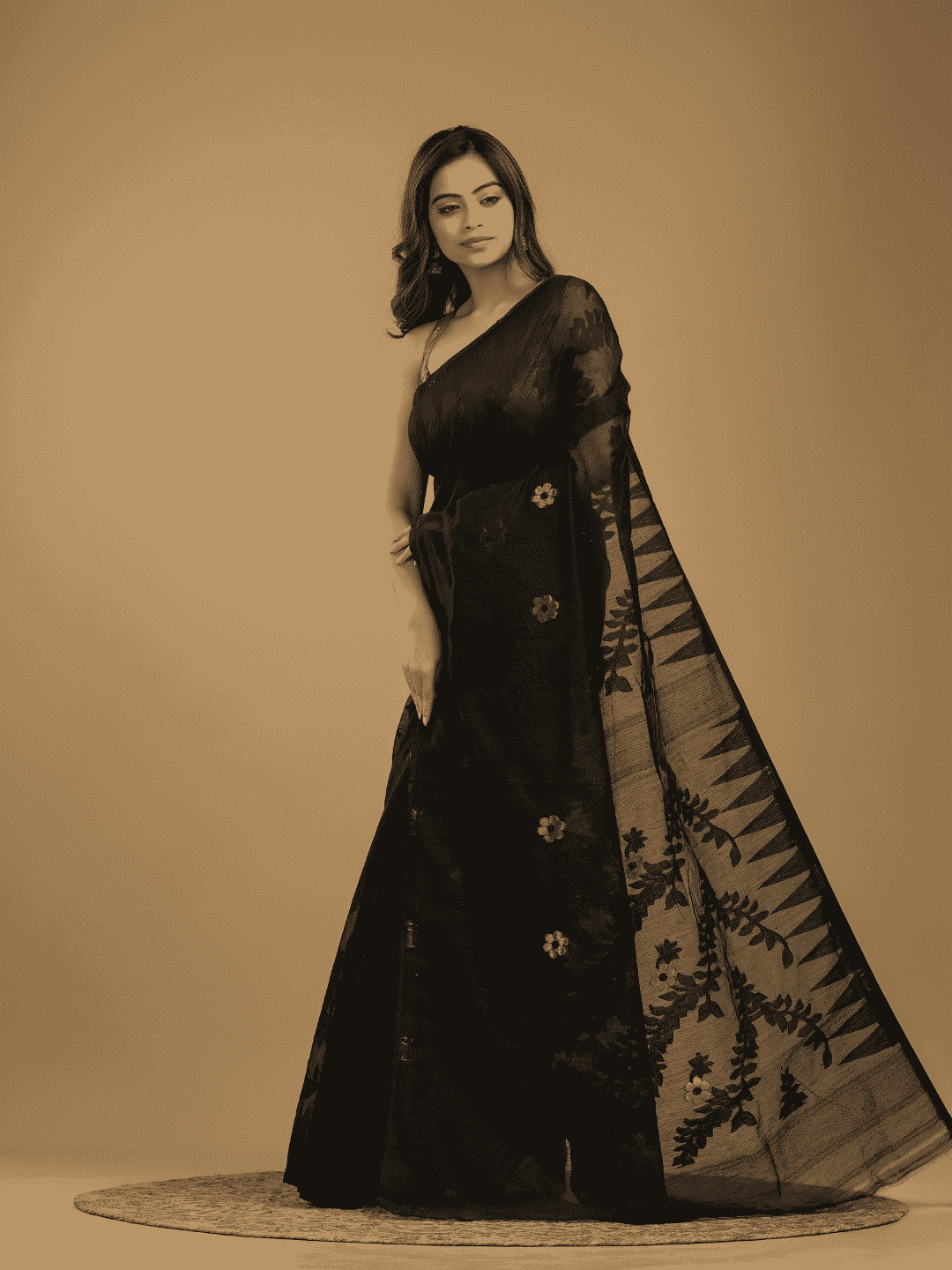 Rich Black Cotton Silk Jamdani Saree - 019