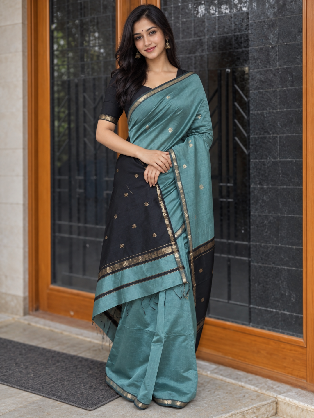 Maheshwari Silk Cotton Saree – Festive Elegance | Jade Green