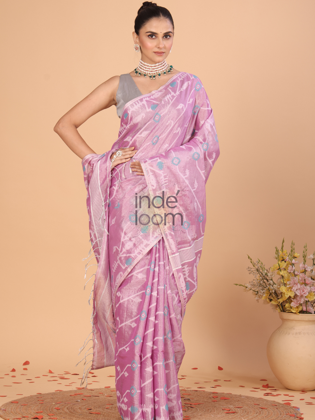 Tissue Jamdani Saree With Bubblegum Pink - 125