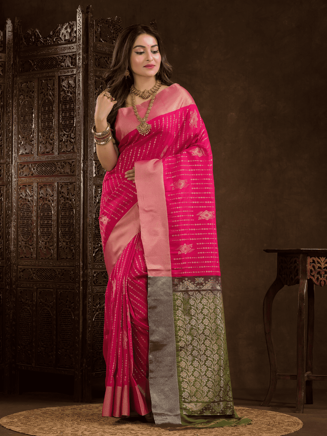Hot Pink Cotton Silk Saree - 006 - indeloom