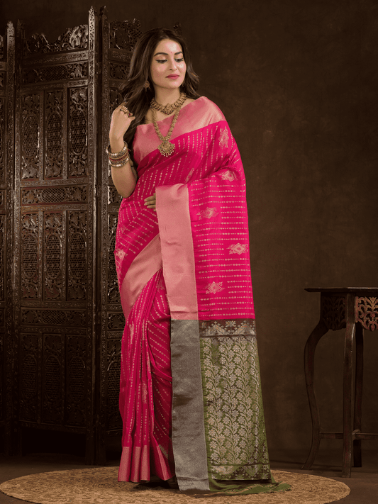 Hot Pink Cotton Silk Saree - 006 - indeloom