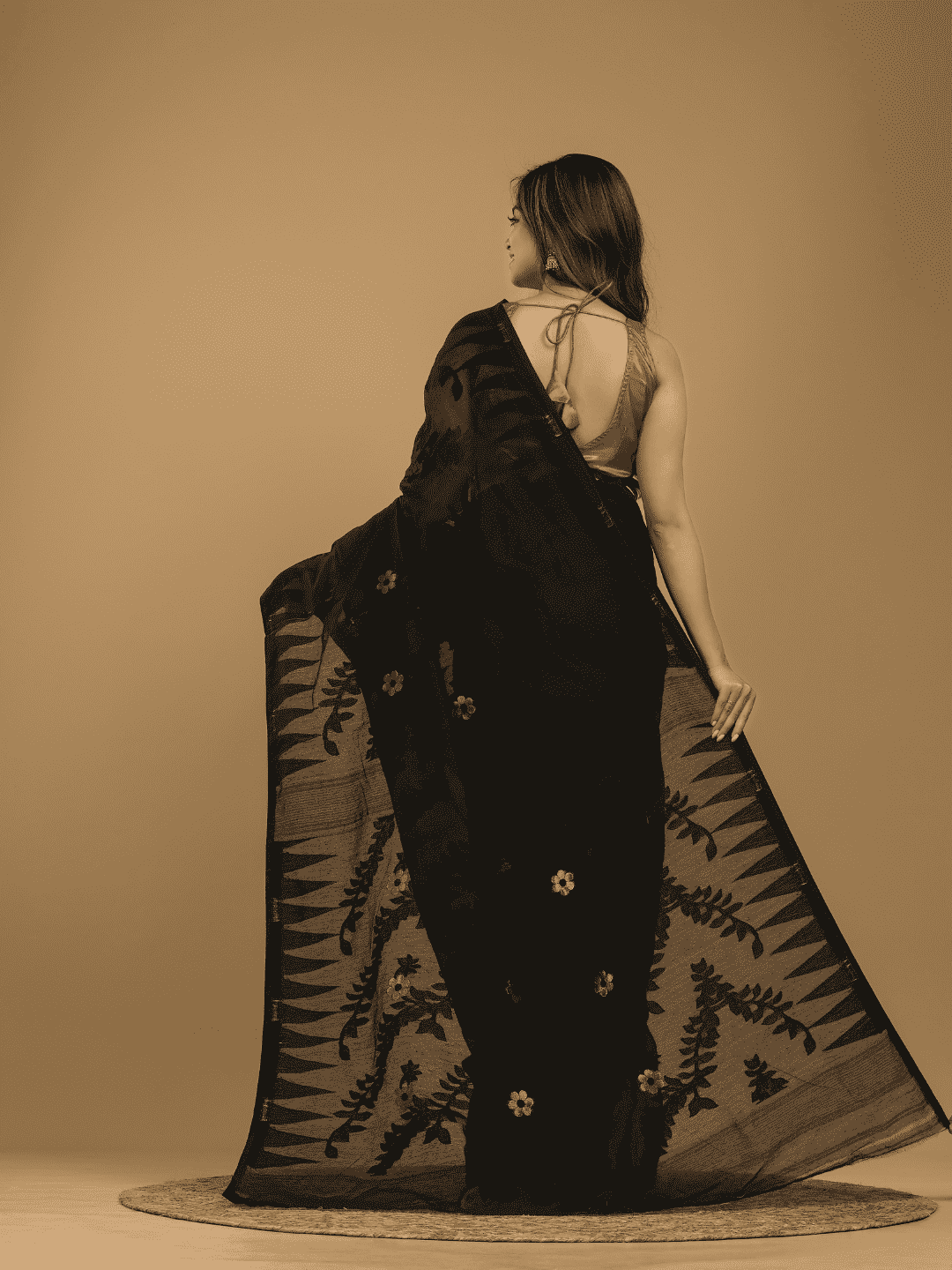 Rich Black Cotton Silk Jamdani Saree - 019