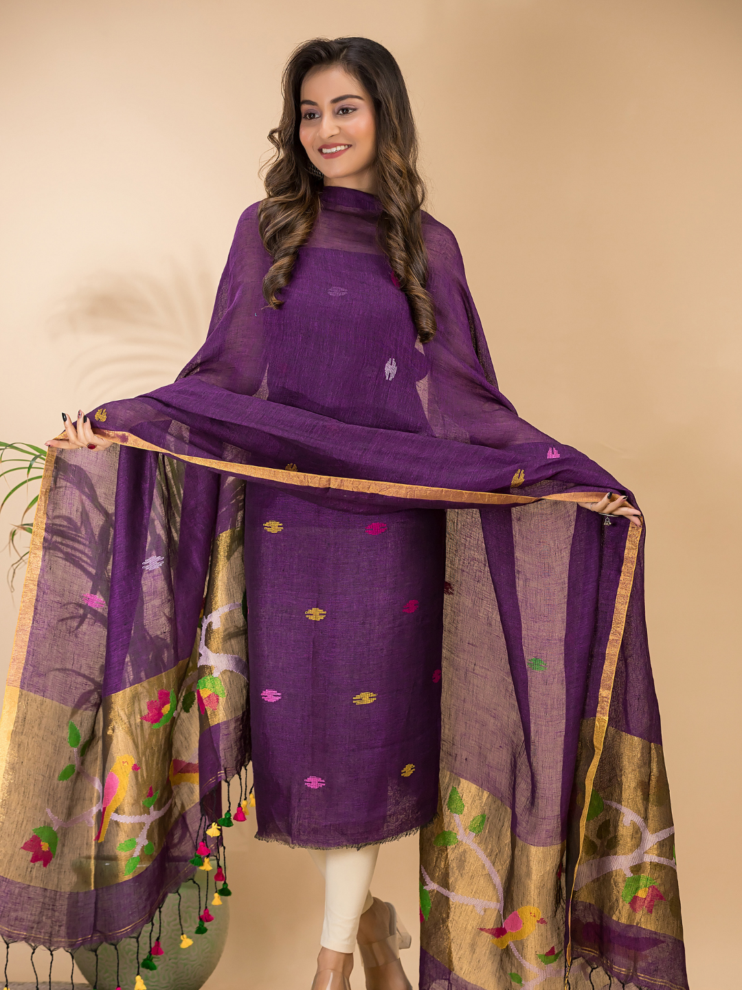 Wine Purpule  Linen X Linen 2-Piece Set Kurti & Dupatta (UNSTITCHED) - 113