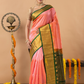 Handloom Korvai Silk Cotton Saree | Peach Coral