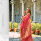 Durga Puja Saree with Pink Orange and Golden Border-062 - indeloom