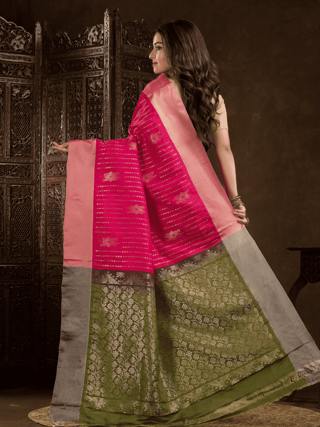 Hot Pink Cotton Silk Saree - 006 - indeloom