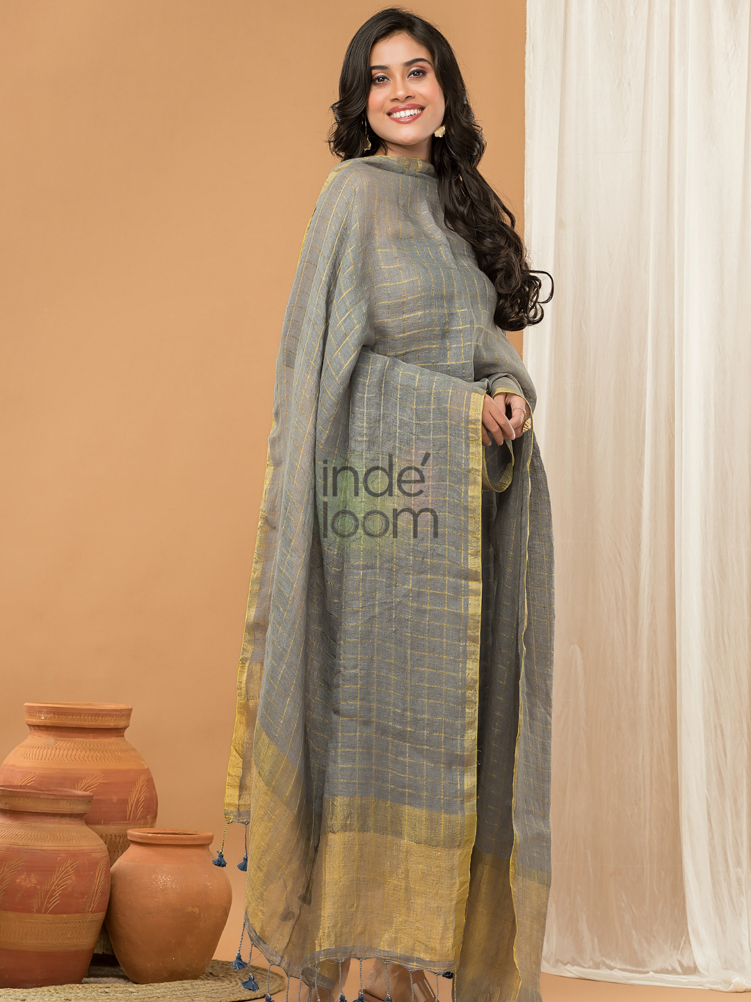 Silver Grey color Jamdani 2-Piece Set Kurti & Dupatta (UNSTITCHED) - 155