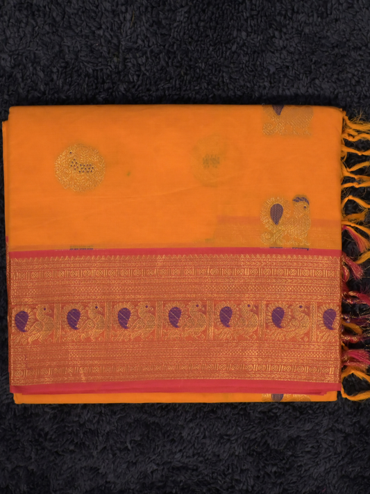 Kanchi Cotton|Marigold Yellow & Peach pink