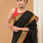 Linen Sequin Jamdani Saree With Super Black -004