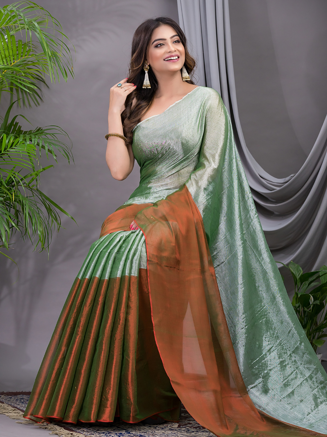 Tissue Silk Saree With Persian Green - 021