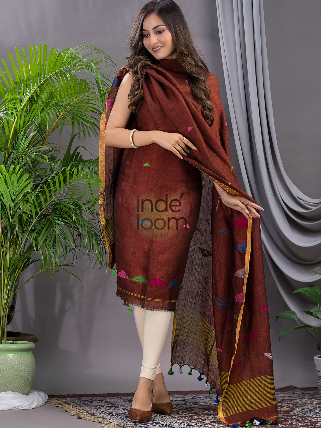 Ruby Red Linen X Linen 2-Piece Set Kurti & Dupatta (UNSTITCHED) - 118