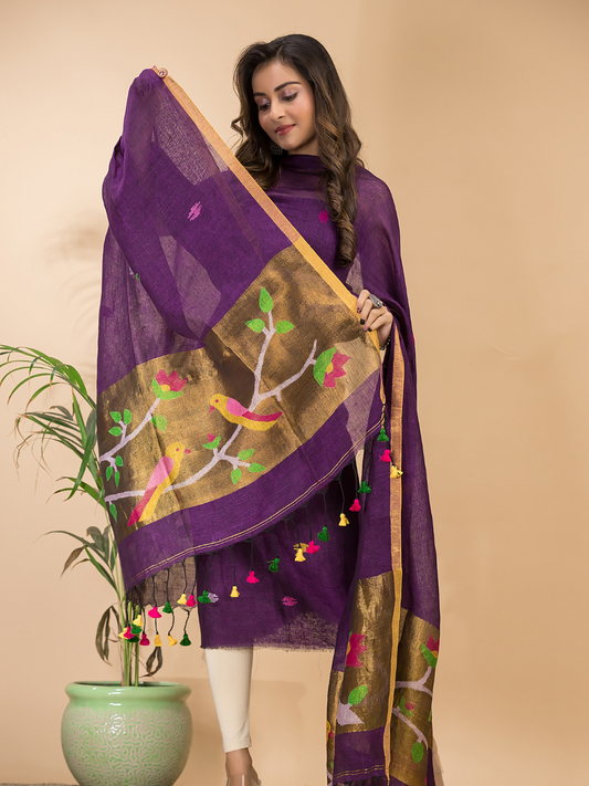 Wine Purpule  Linen X Linen 2-Piece Set Kurti & Dupatta (UNSTITCHED) - 113