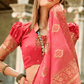 Durga Puja Saree with Pink Orange and Golden Border-062 - indeloom